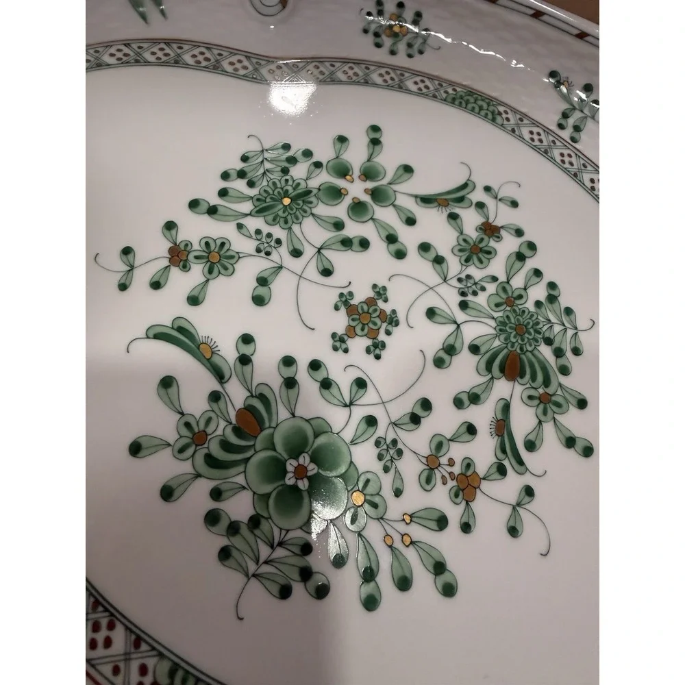 Herend Hungary Chinese Bouquet Green Oval Serving Platter 15.75 RARE